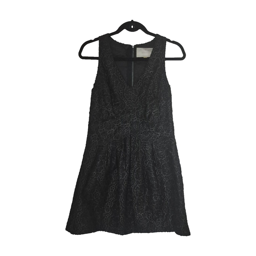 Anthropologie Leifsdottir Fit & Flare Dress Womens 10P Black Textured  V-Neck